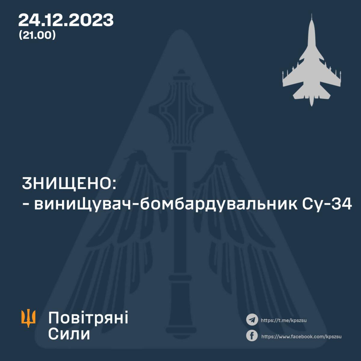 Українські сили ППО побажали бомбардувальнику російських окупантів «вічного польоту»