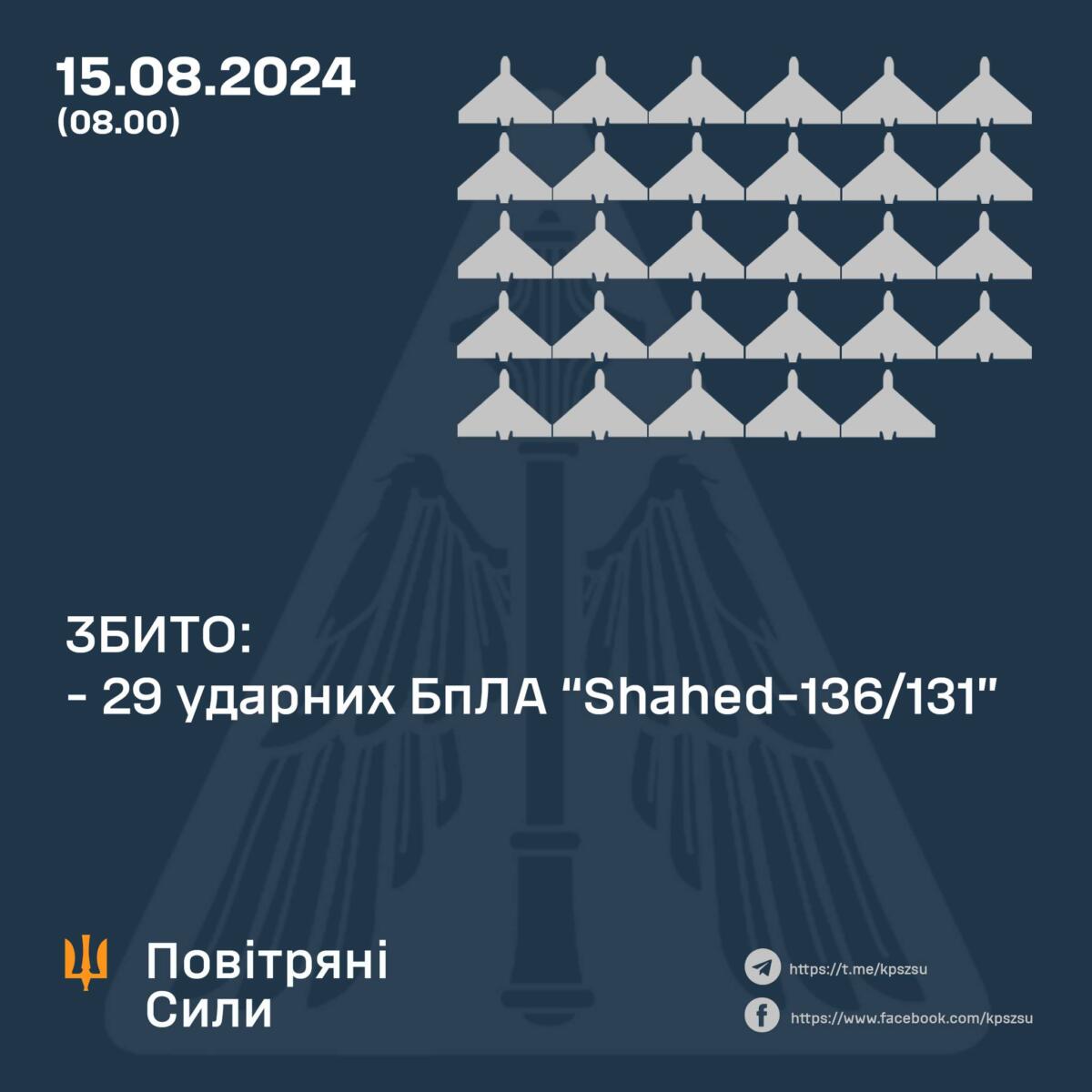 Вночі у небі України було знищено майже 30 ударних дронів — Олещук