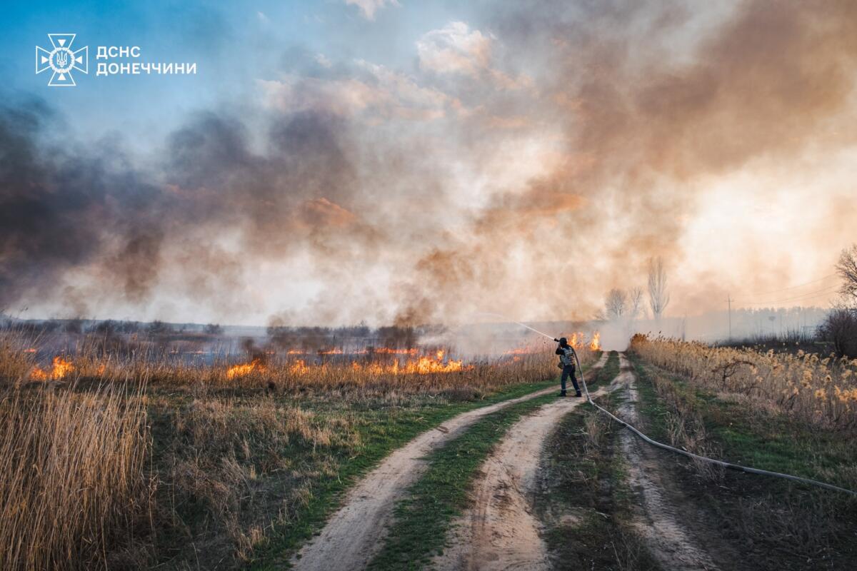 На Донеччині через ворожу атаку здійнялася масштабна пожежа