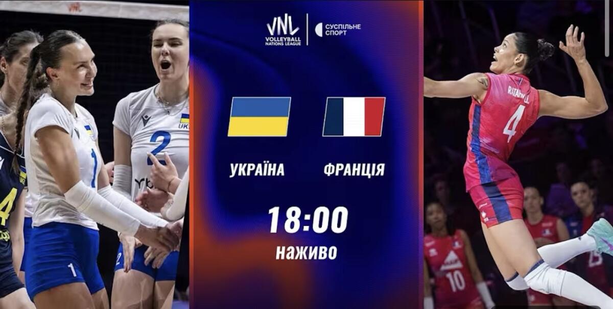 Пряма трансляція матчу жіночої Ліги націй з волейболу Україна — Франція
